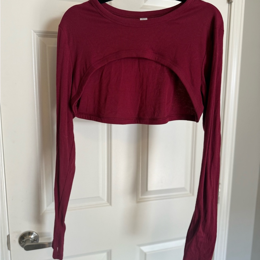 Women's Burgundy Long Sleeve Cropped workout Top